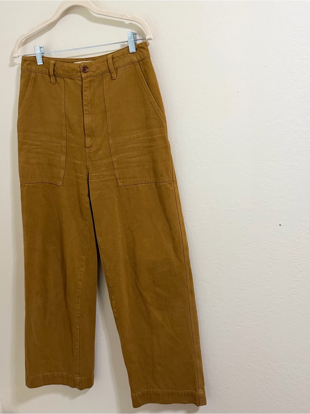 Alex Mill Patrick Washed Denim Wide Leg Pants Golden Khaki Ochre Size 4 Cargo - Picture 4 of 16